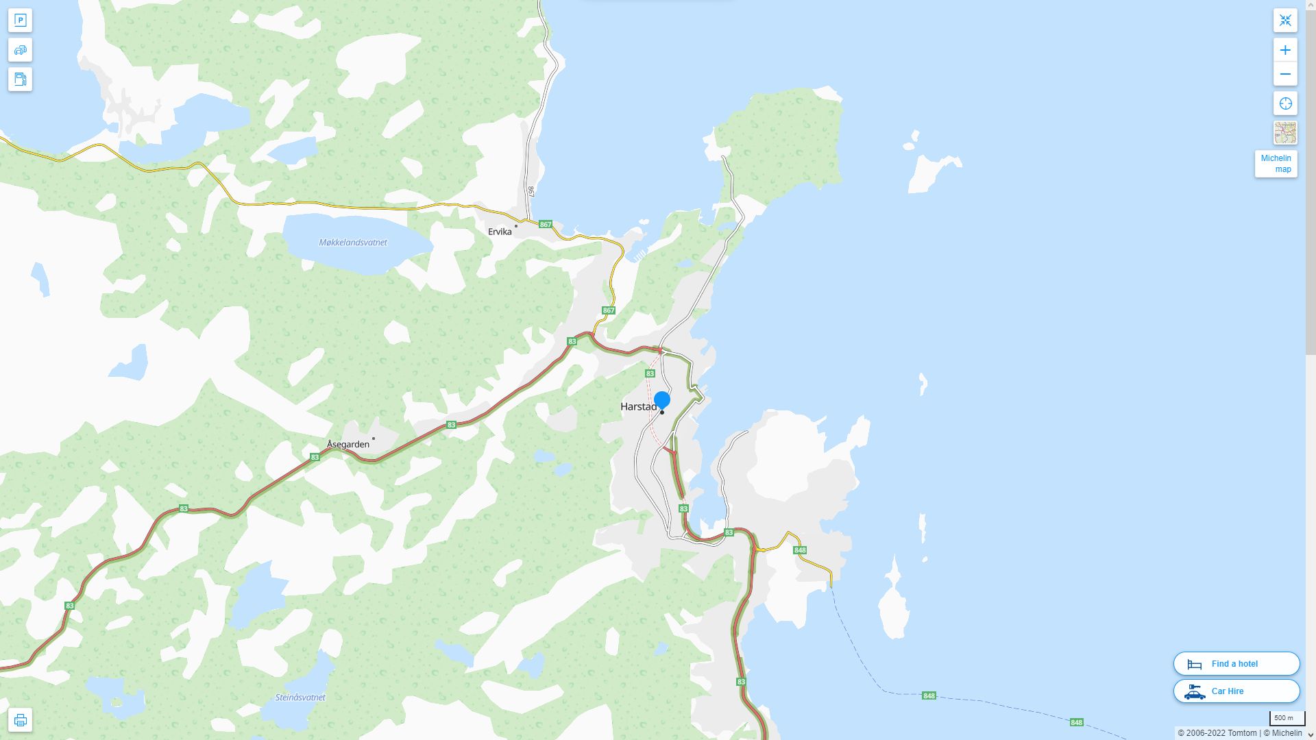 Harstad Highway and Road Map